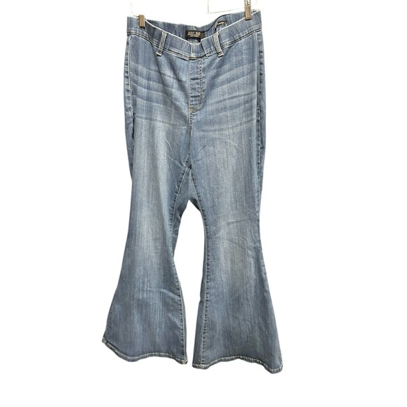 Judy Blue Pull On Super Flare Jeans Bell Bottoms Size 16W Dark Wash Elastic - Picture 1 of 5